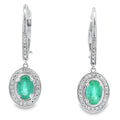 .90ct Emerald Diamond Dangle Earrings 10K White Gold