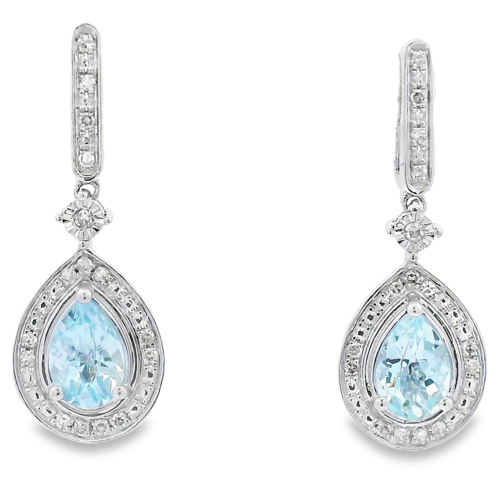 Aquamarine Diamond Dangle Earrings 10K White Gold