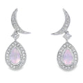 Rose Quartz Diamond Dangle Earrings 10K White Gold