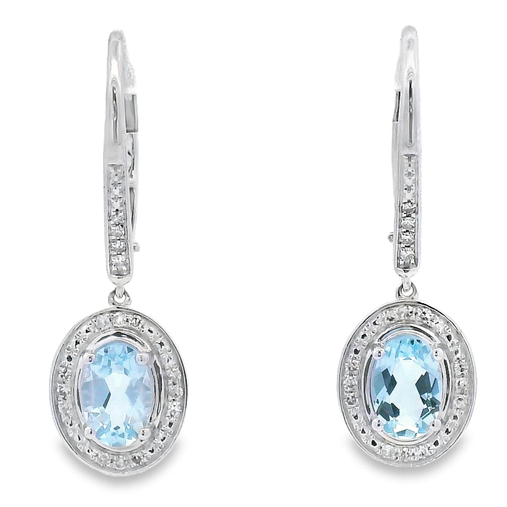 Aquamarine Diamond Dangle Earrings 10K White Gold