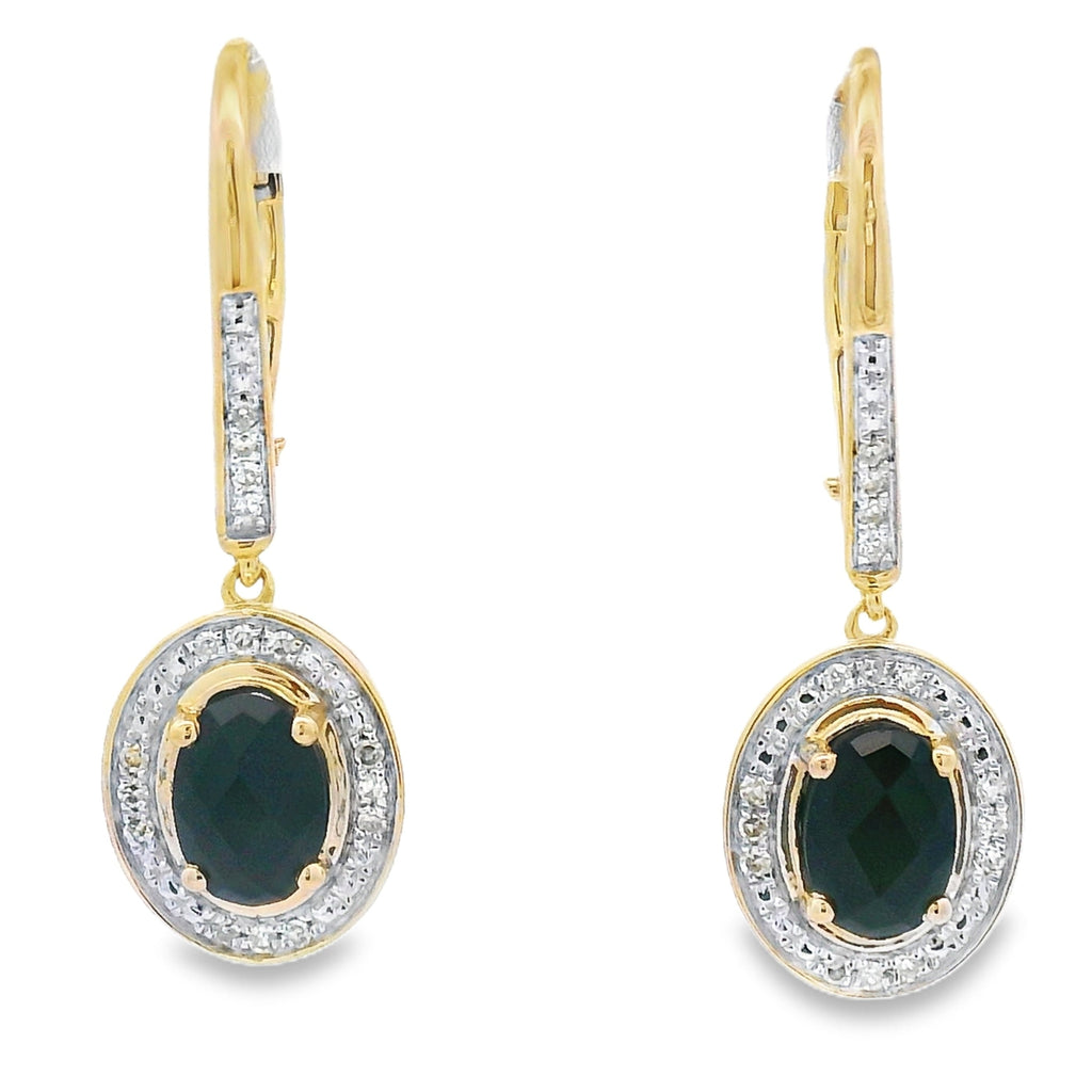1.05ct Onyx Diamond Dangle Earrings 10K Yellow Gold