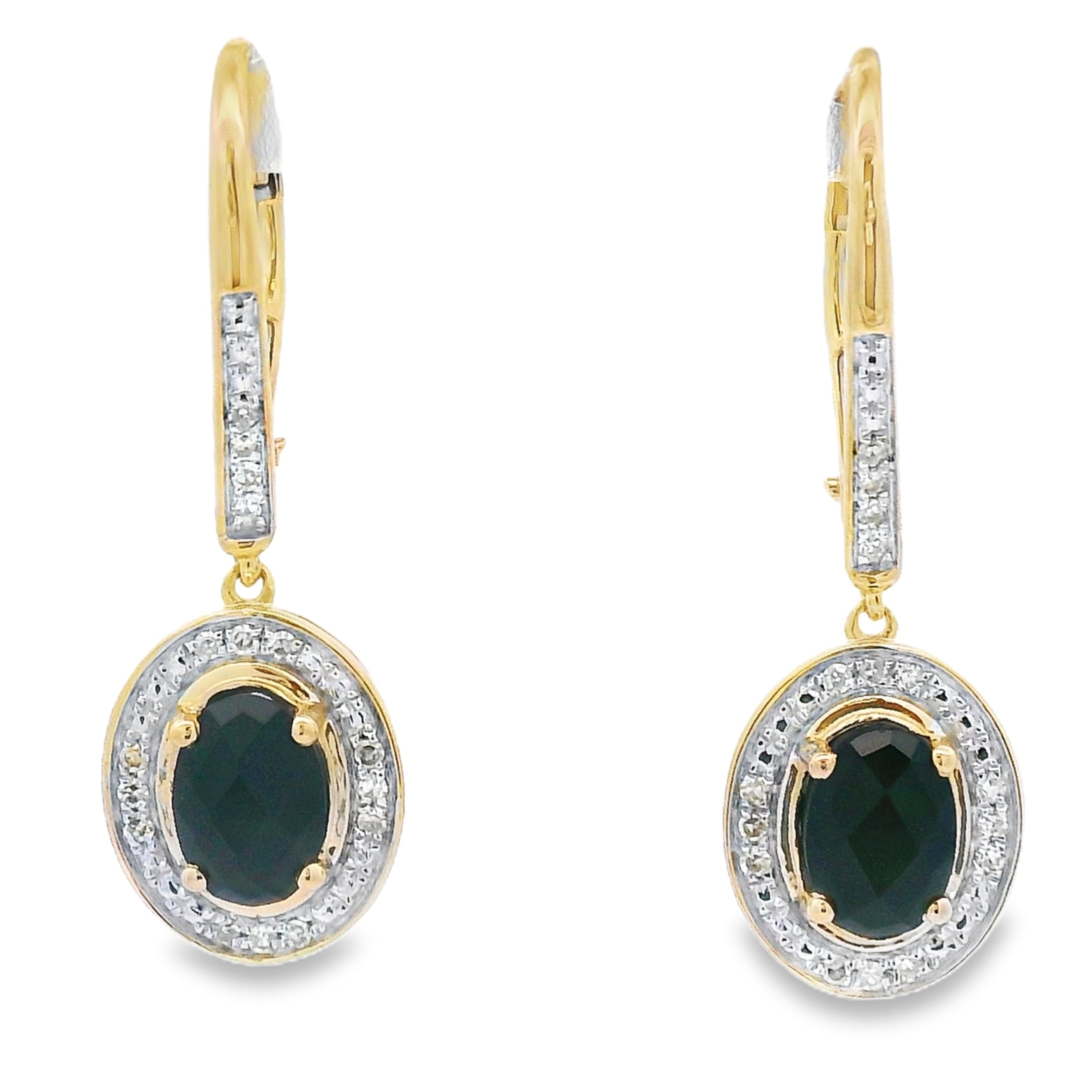 1.05ct Onyx Diamond Dangle Earrings 10K Yellow Gold