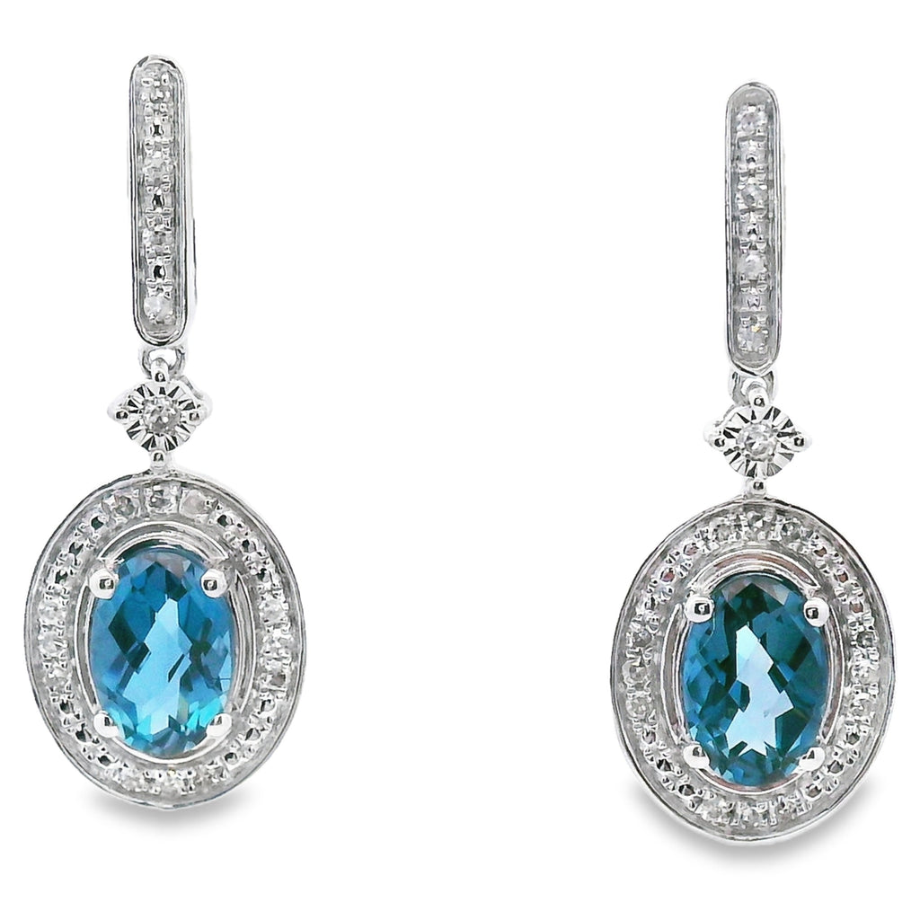 London Blue Topaz Dangle Earrings 10K White Gold