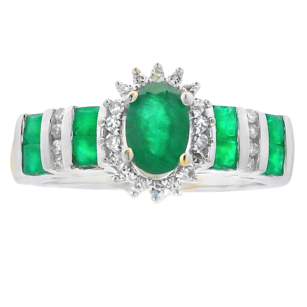 .80ct Esmeralda Anillo de Diamantes en Oro Blanco de 10KT