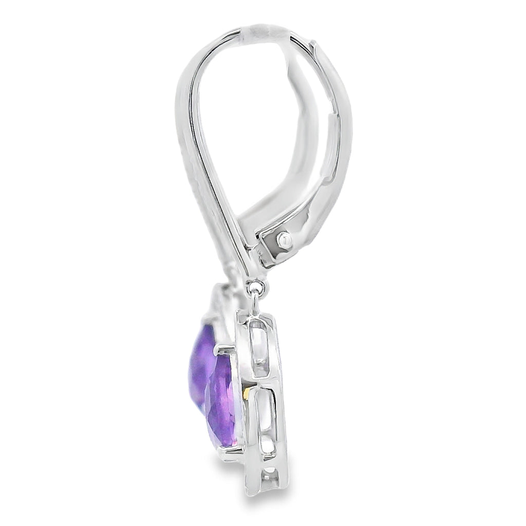 .88ct Amethyst Diamond Dangle Earrings 10K White Gold