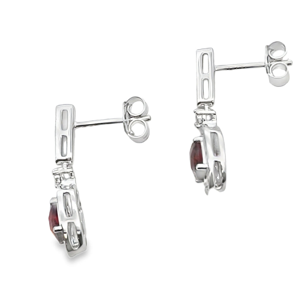 1.20ct Garnet Diamond Dangle Earrings 10K White Gold