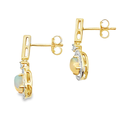 .75ct Opal Diamond Dangle Earrings 10KT Yellow Gold