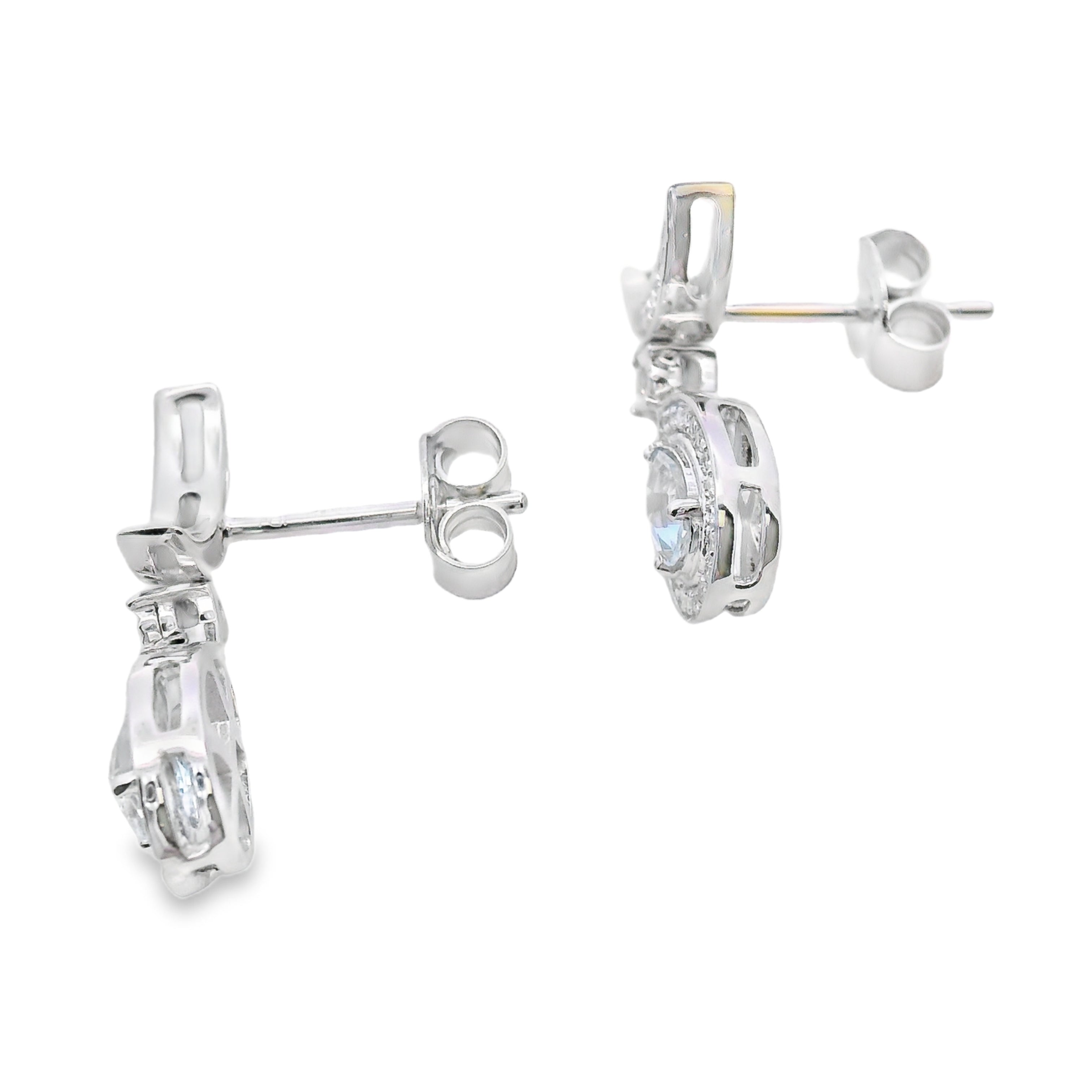 Aquamarine Diamond Dangle Earrings 10K White Gold