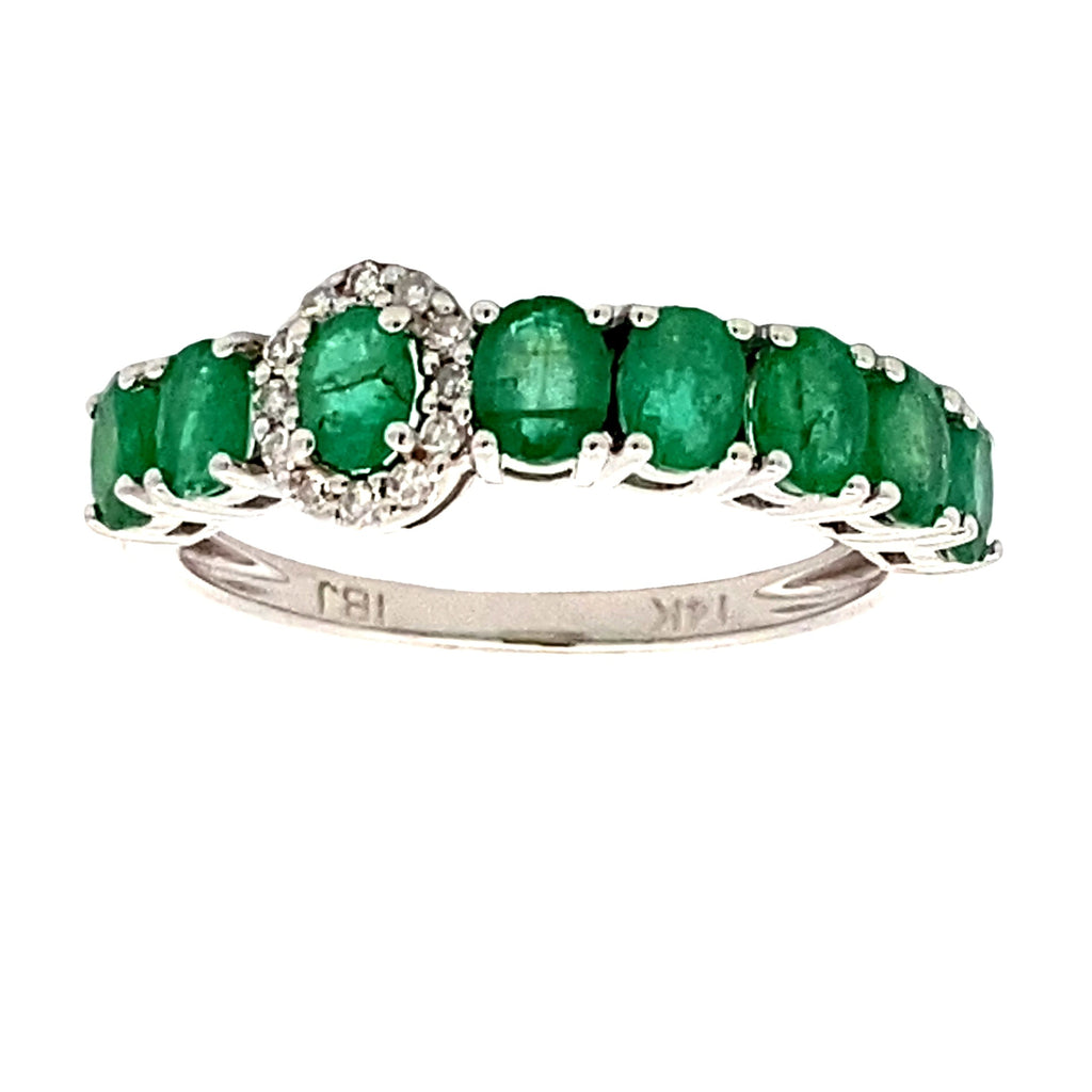 Emerald Diamond Fashion Band Rings 14KT White Gold