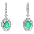 .95ct Emerald Diamond Dangle Earrings 10K White Gold