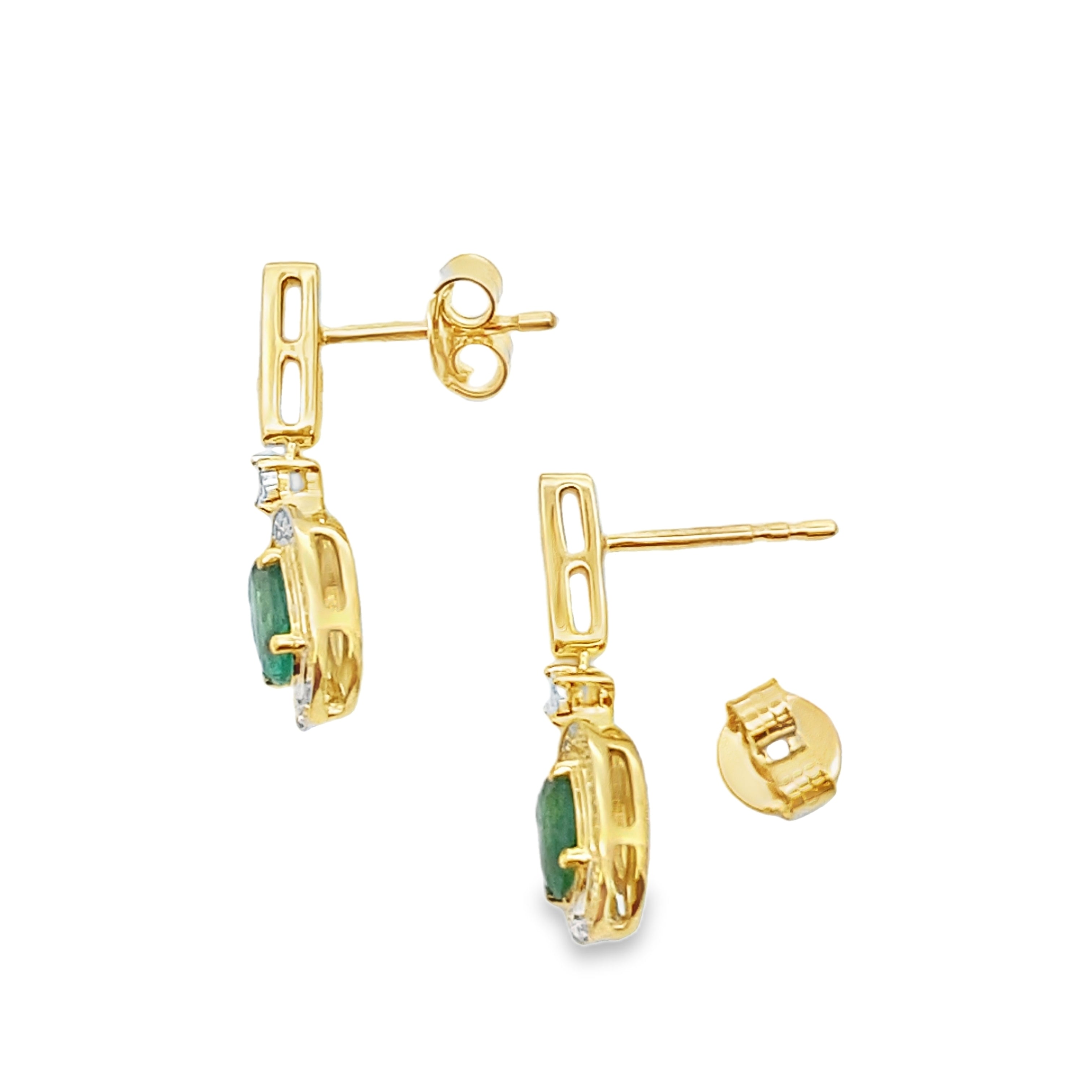.95ct Emerald Diamond Dangle Earrings 10K Yellow Gold