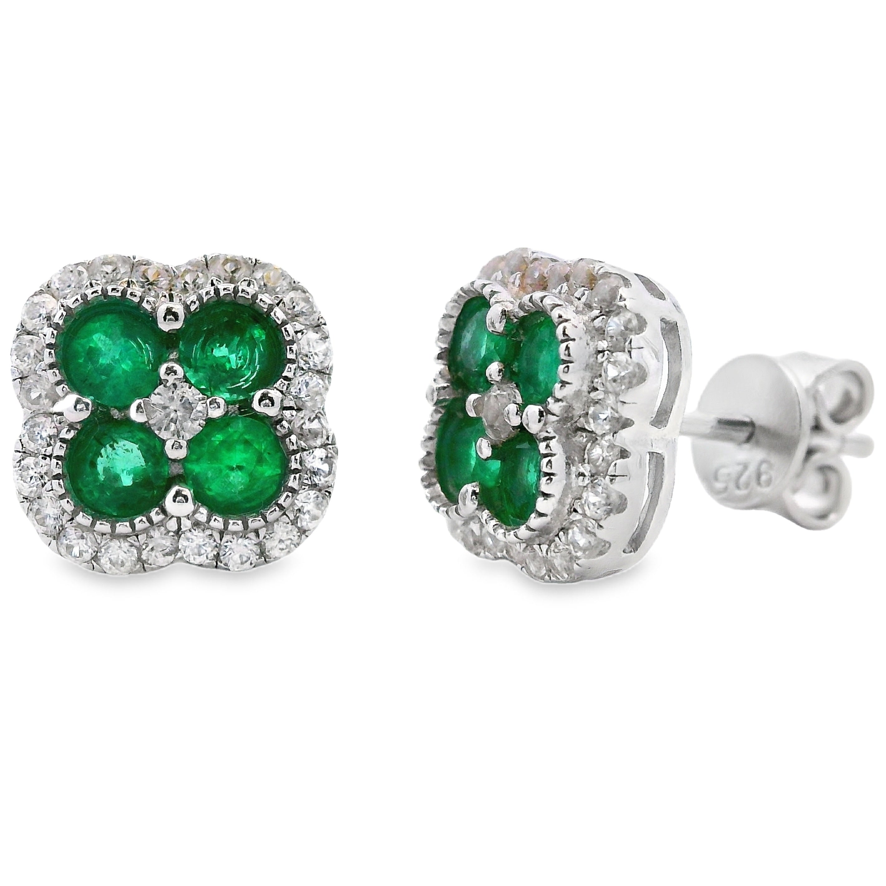 1.45ct Esmeralda Circonita Pendientes Plata de ley