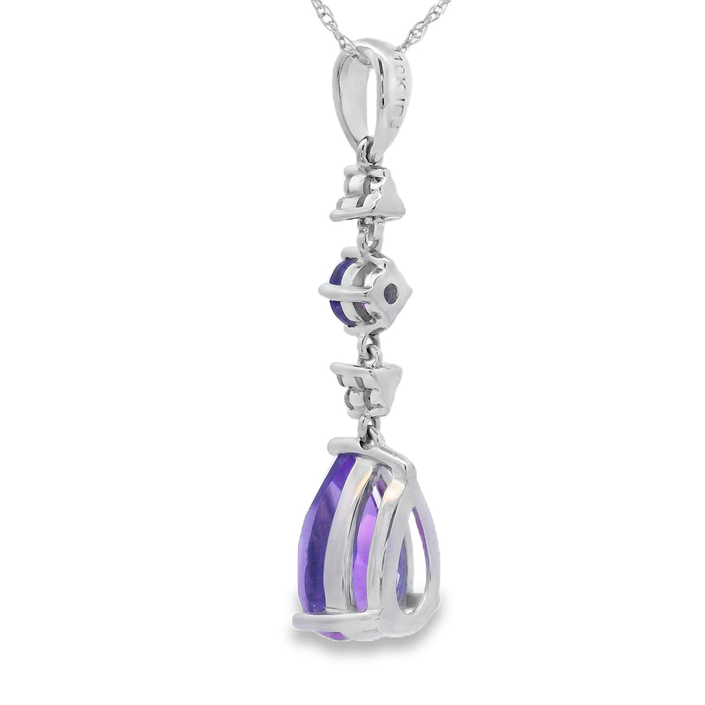 Colgantes de moda de amatista con diamantes en oro blanco de 10 quilates