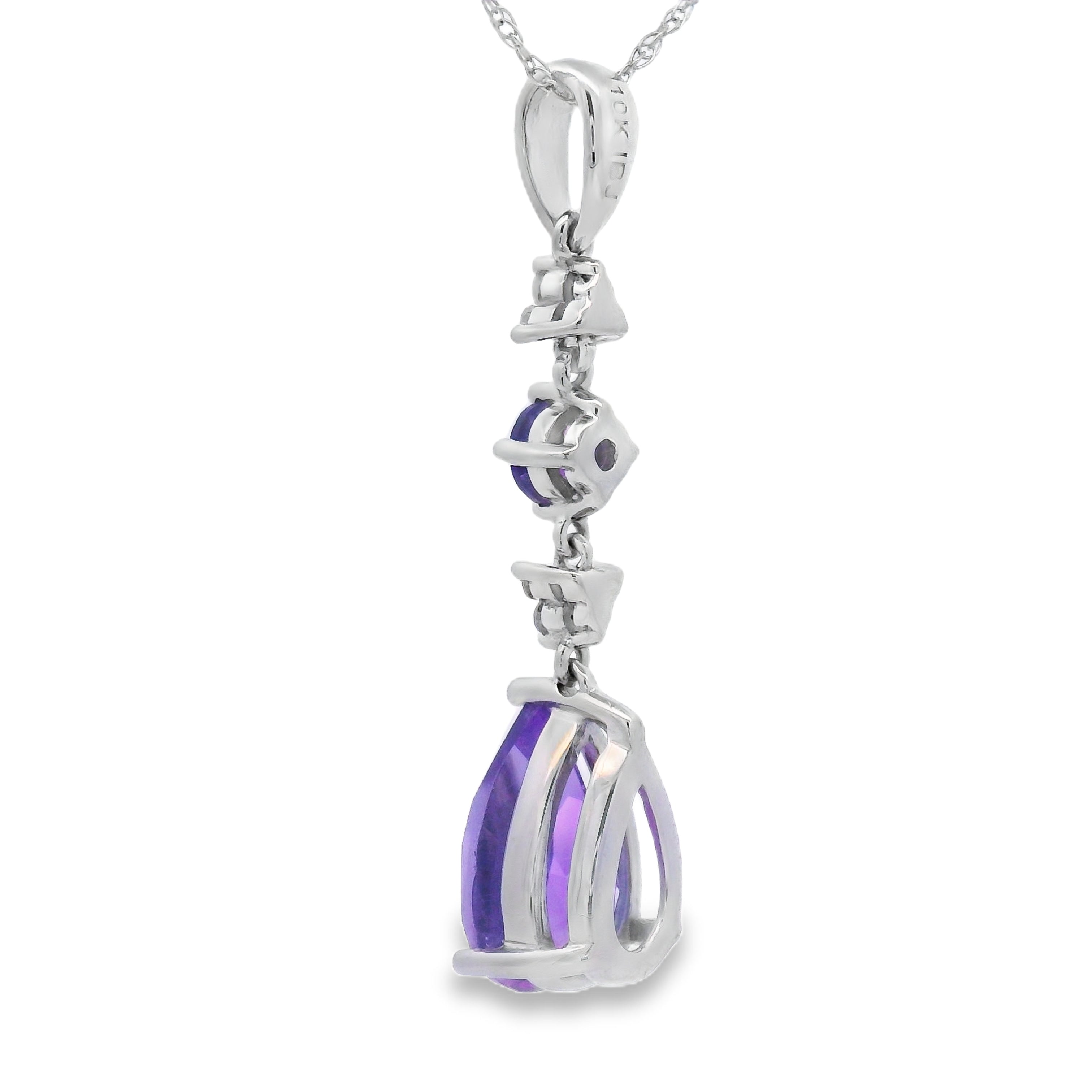 Colgantes de moda de amatista con diamantes en oro blanco de 10 quilates