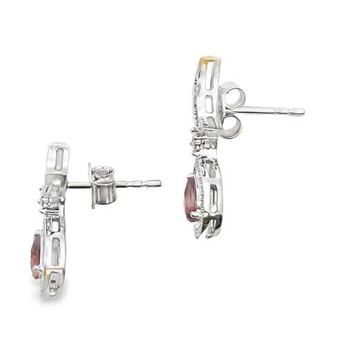 .62ct Garnet Diamond Dangle Earrings 10KT White Gold