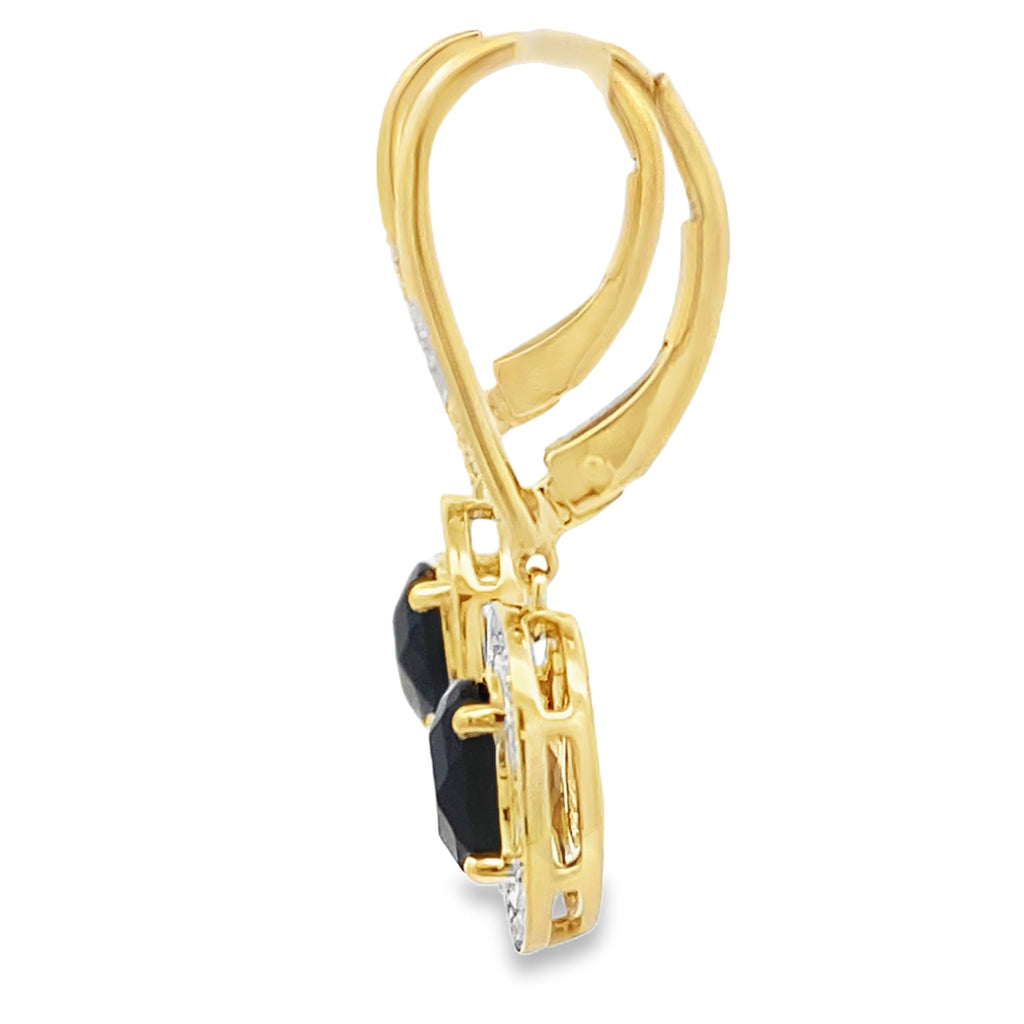 1.05ct Onyx Diamond Dangle Earrings 10K Yellow Gold