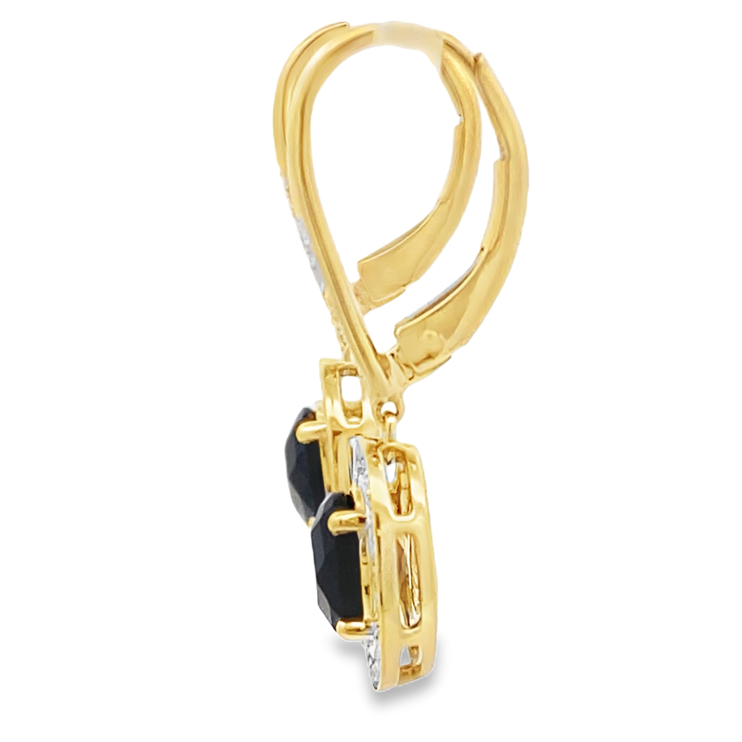 1.05ct Onyx Diamond Dangle Earrings 10K Yellow Gold