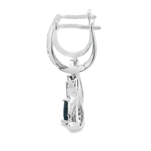 .80ct Sapphire Diamond Dangle Earrings 10KT White Gold