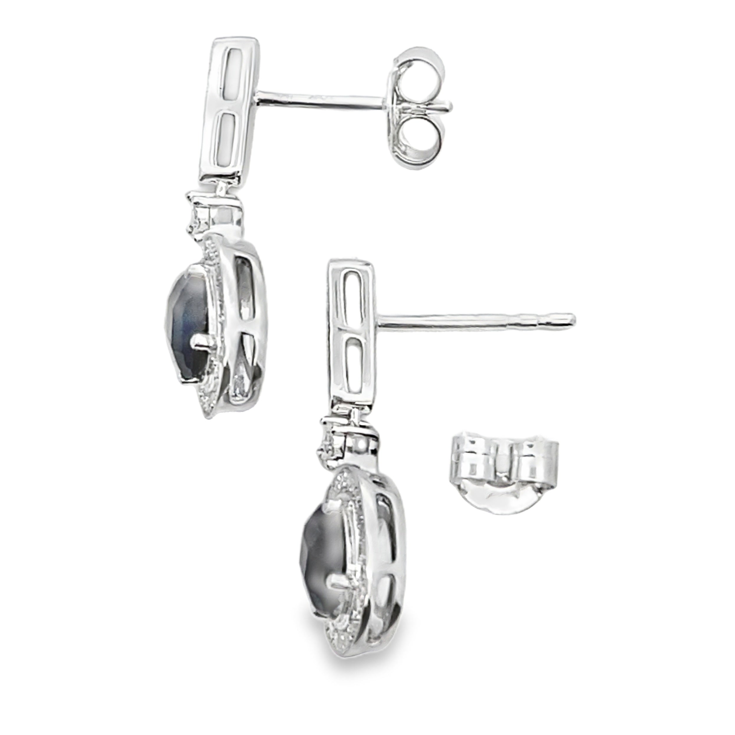 1.06ct Onyx Diamond Dangle Earrings 10K White Gold