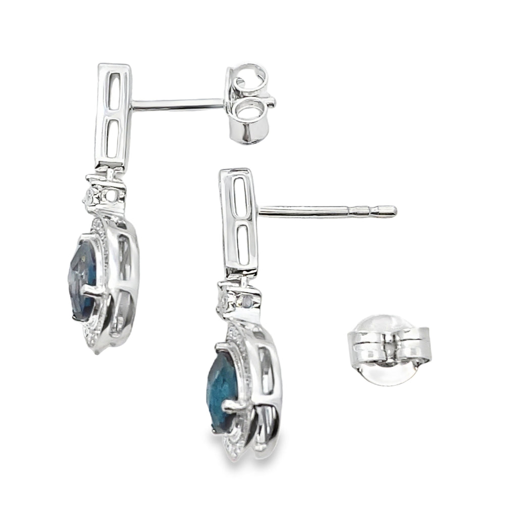 London Blue Topaz Dangle Earrings 10K White Gold
