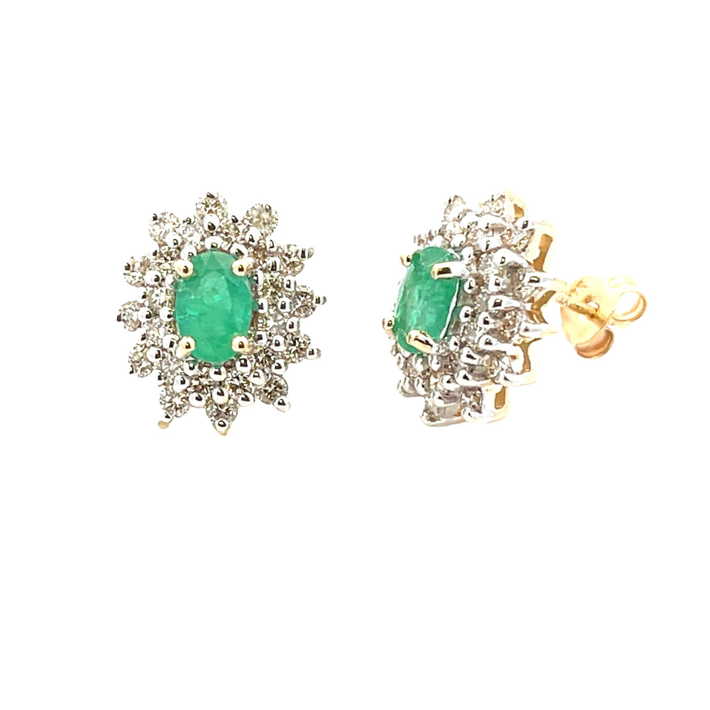 2.06ct Esmeralda Diamante Pendientes Oro Amarillo 14K