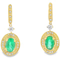 .95ct Emerald Diamond Dangle Earrings 10K Yellow Gold