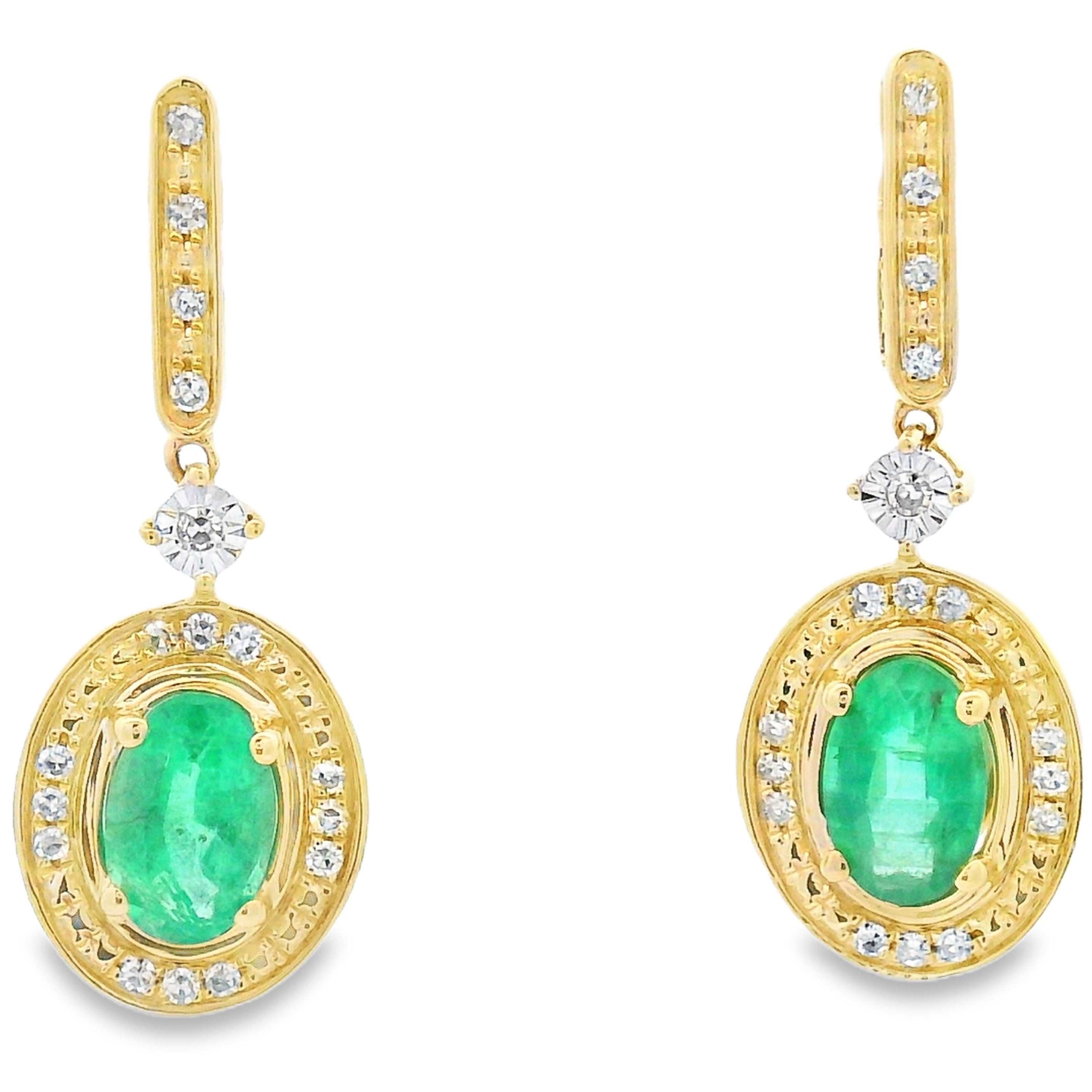 .95ct Emerald Diamond Dangle Earrings 10K Yellow Gold