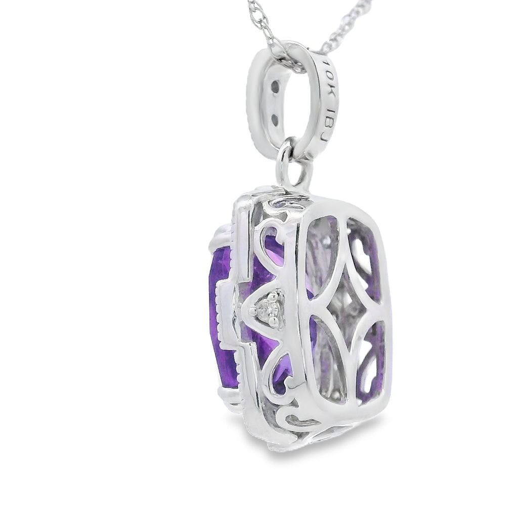 Colgantes de moda de amatista con diamantes en oro blanco de 10 quilates