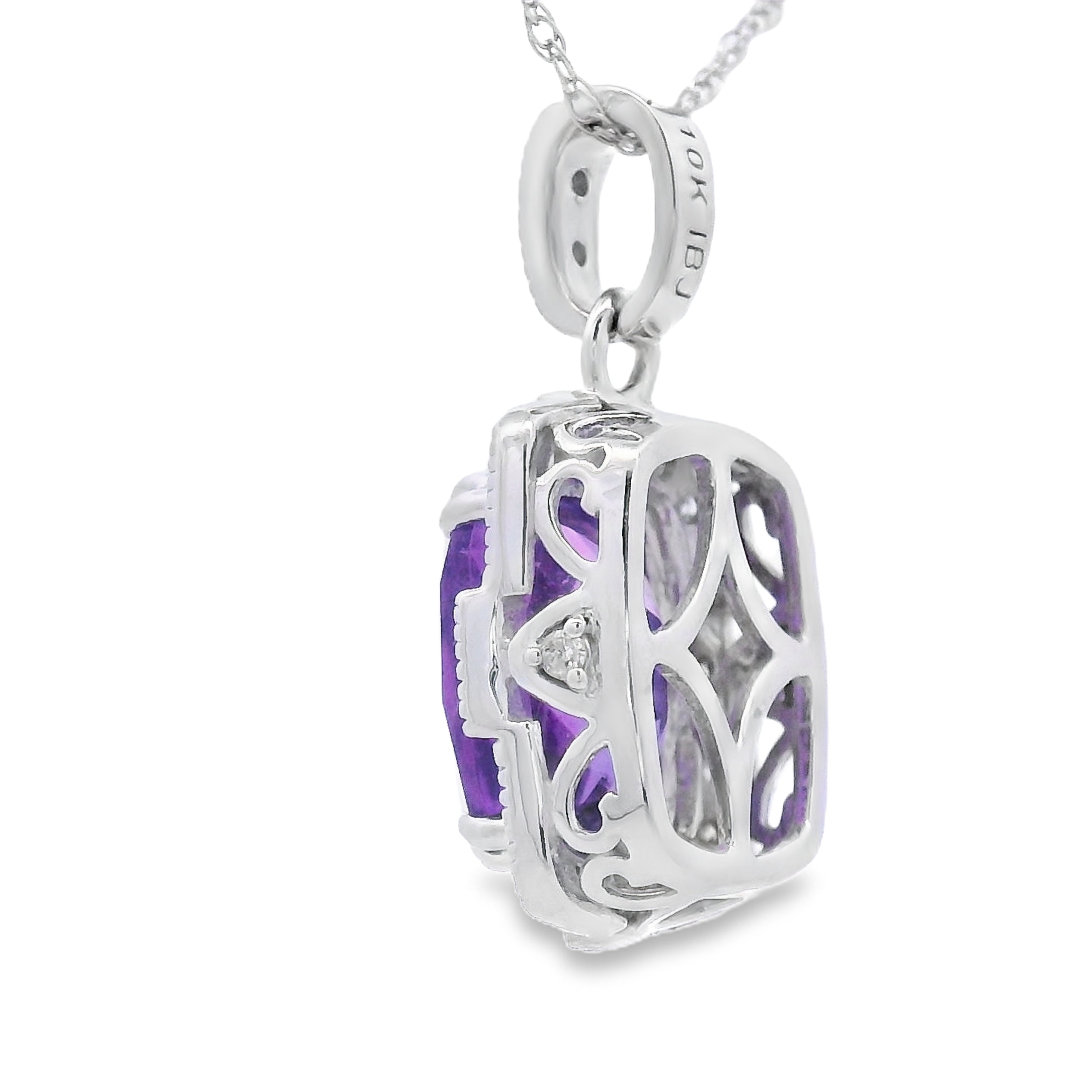 Colgantes de moda de amatista con diamantes en oro blanco de 10 quilates