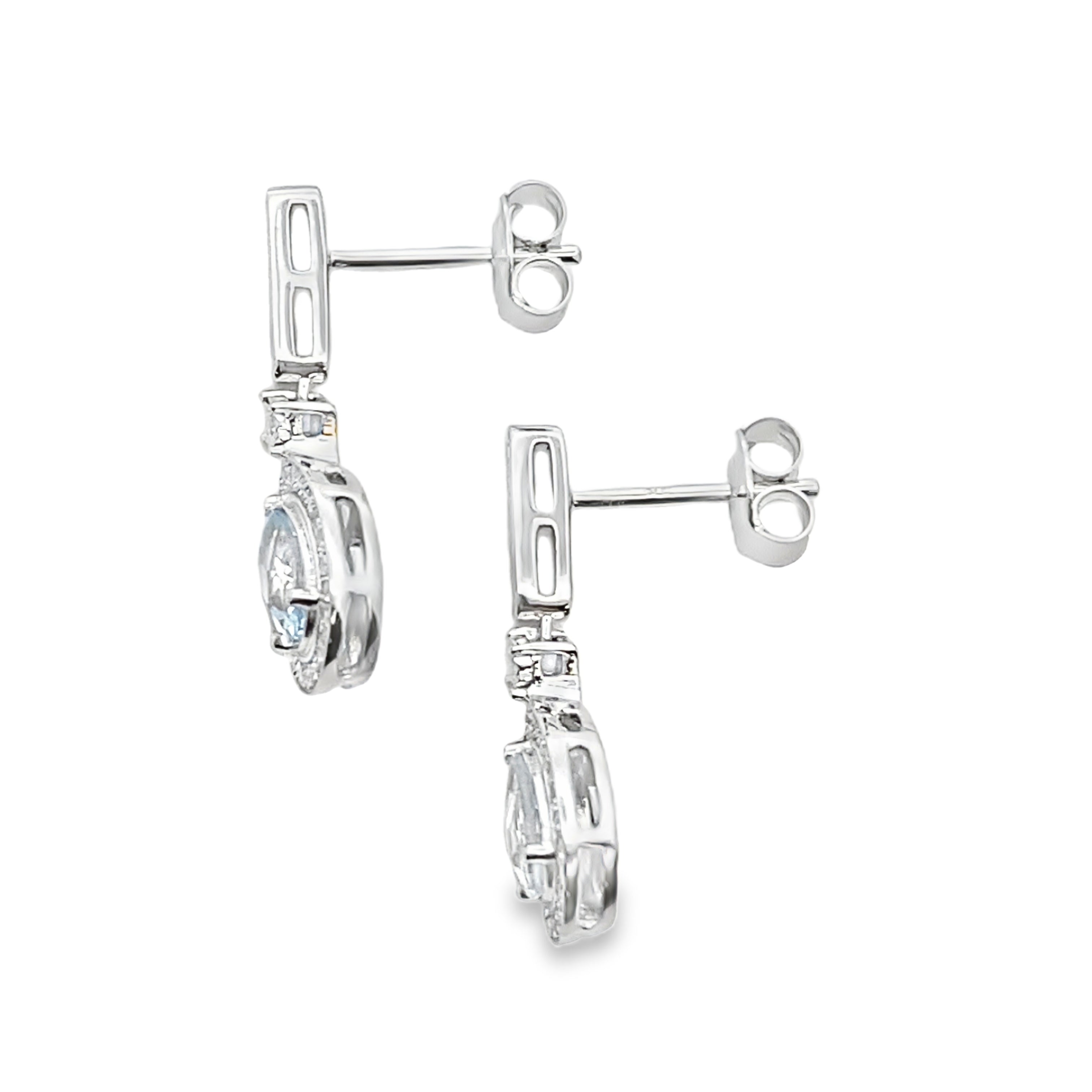 Aquamarine Diamond Dangle Earrings 10K White Gold