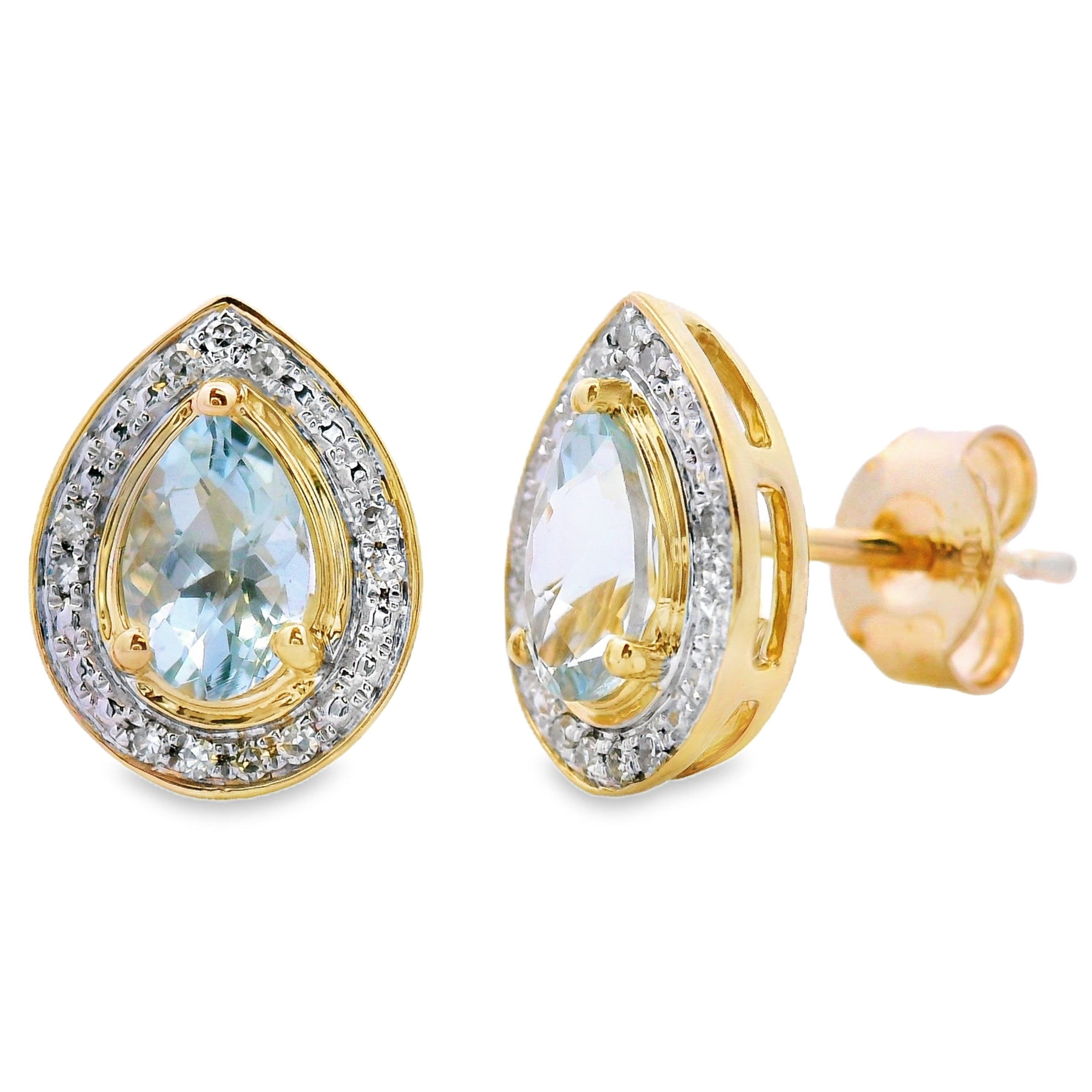 .79ct Aquamarine Diamond Stud Earrings 10K Yellow Gold