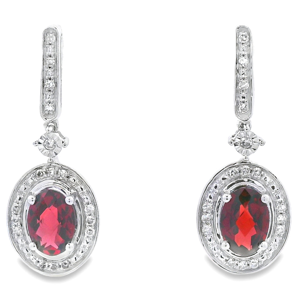 1.20ct Garnet Diamond Dangle Earrings 10K White Gold