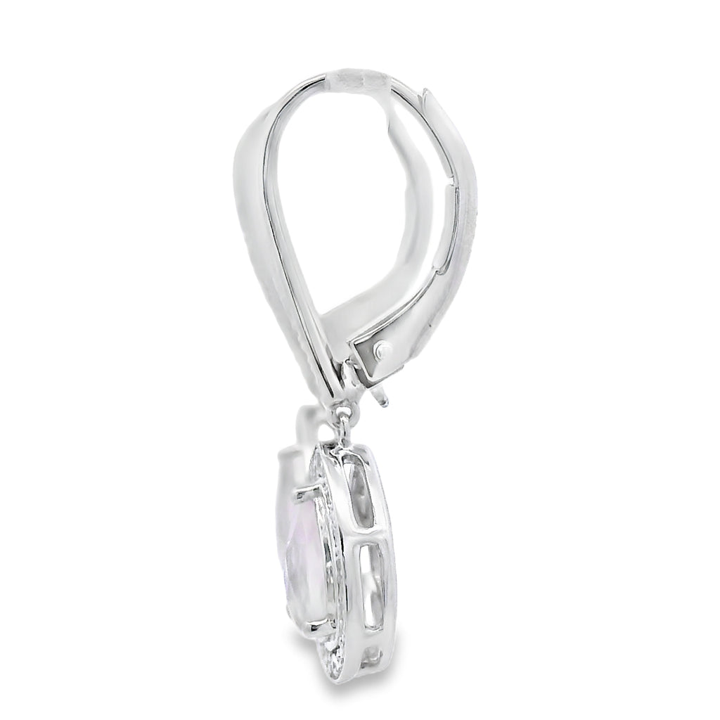 Rose Quartz Diamond Dangle Earrings 10K White Gold
