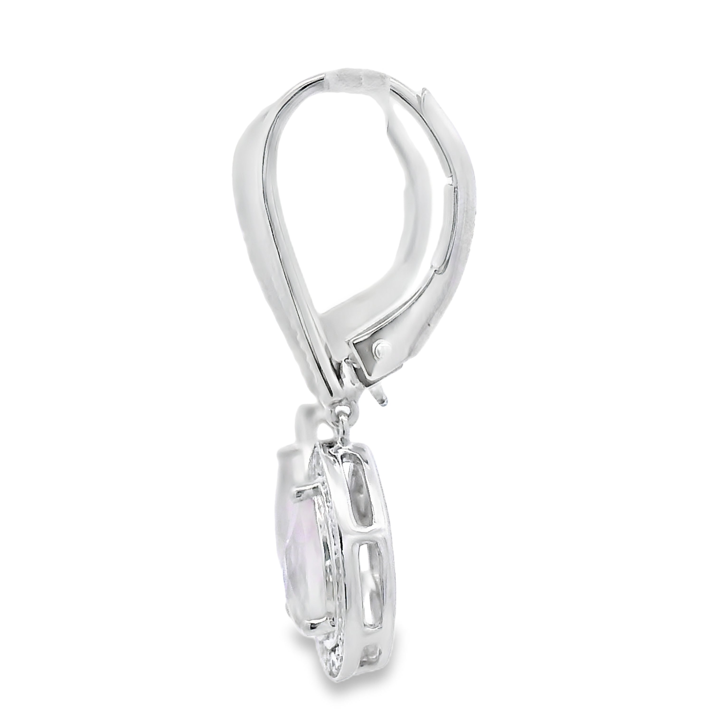 Rose Quartz Diamond Dangle Earrings 10K White Gold
