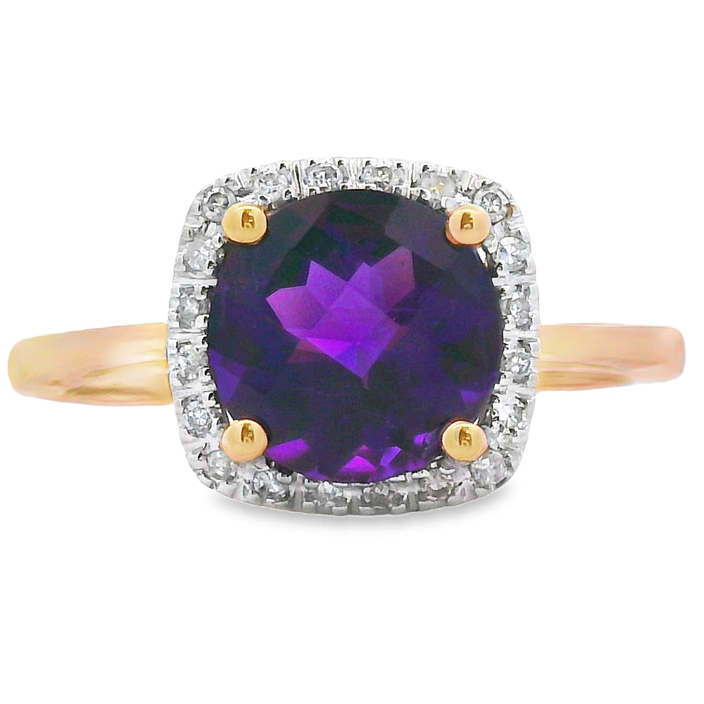 1.34ct Amethyst Diamond Ring 10K Yellow Gold