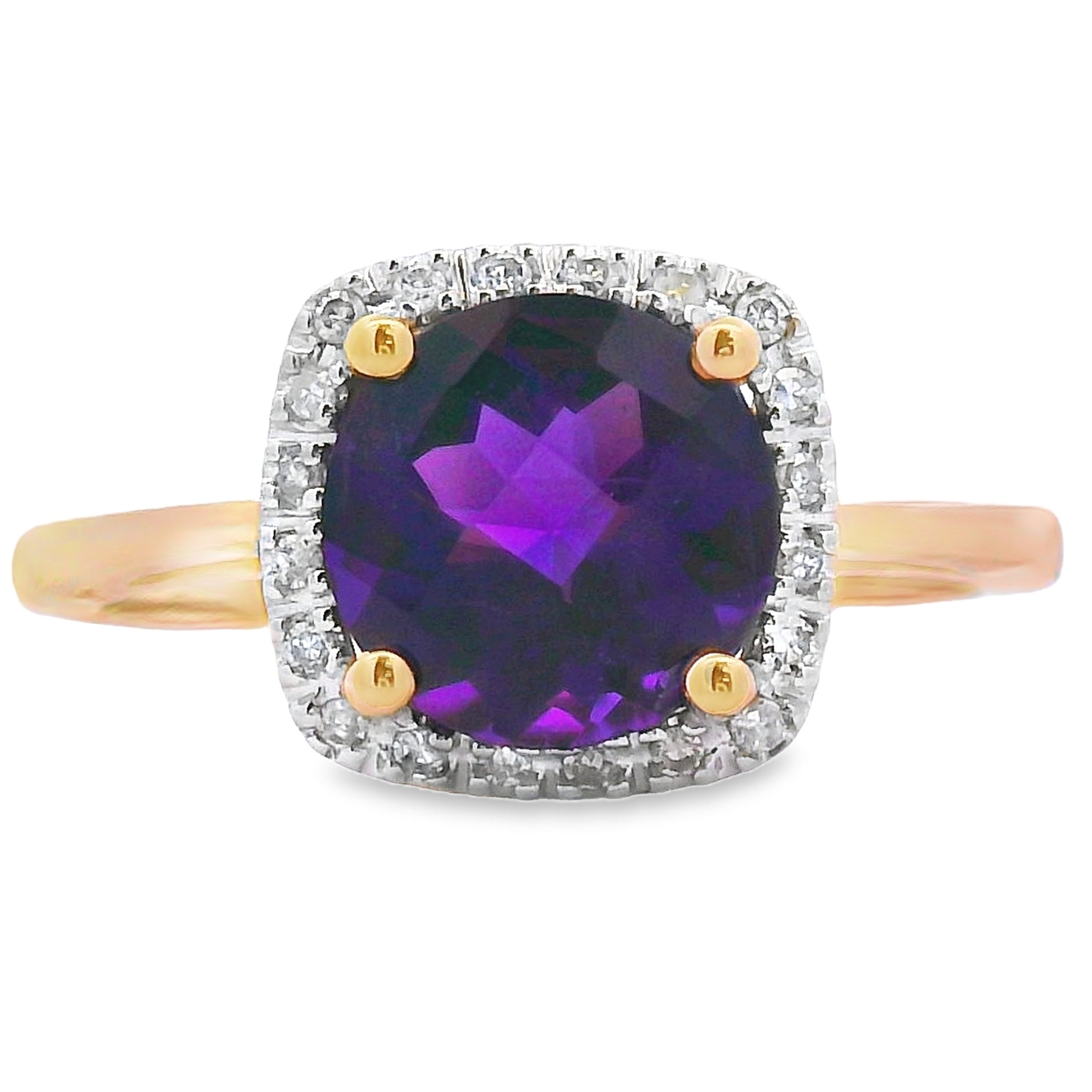 1.34ct Amethyst Diamond Ring 10K Yellow Gold