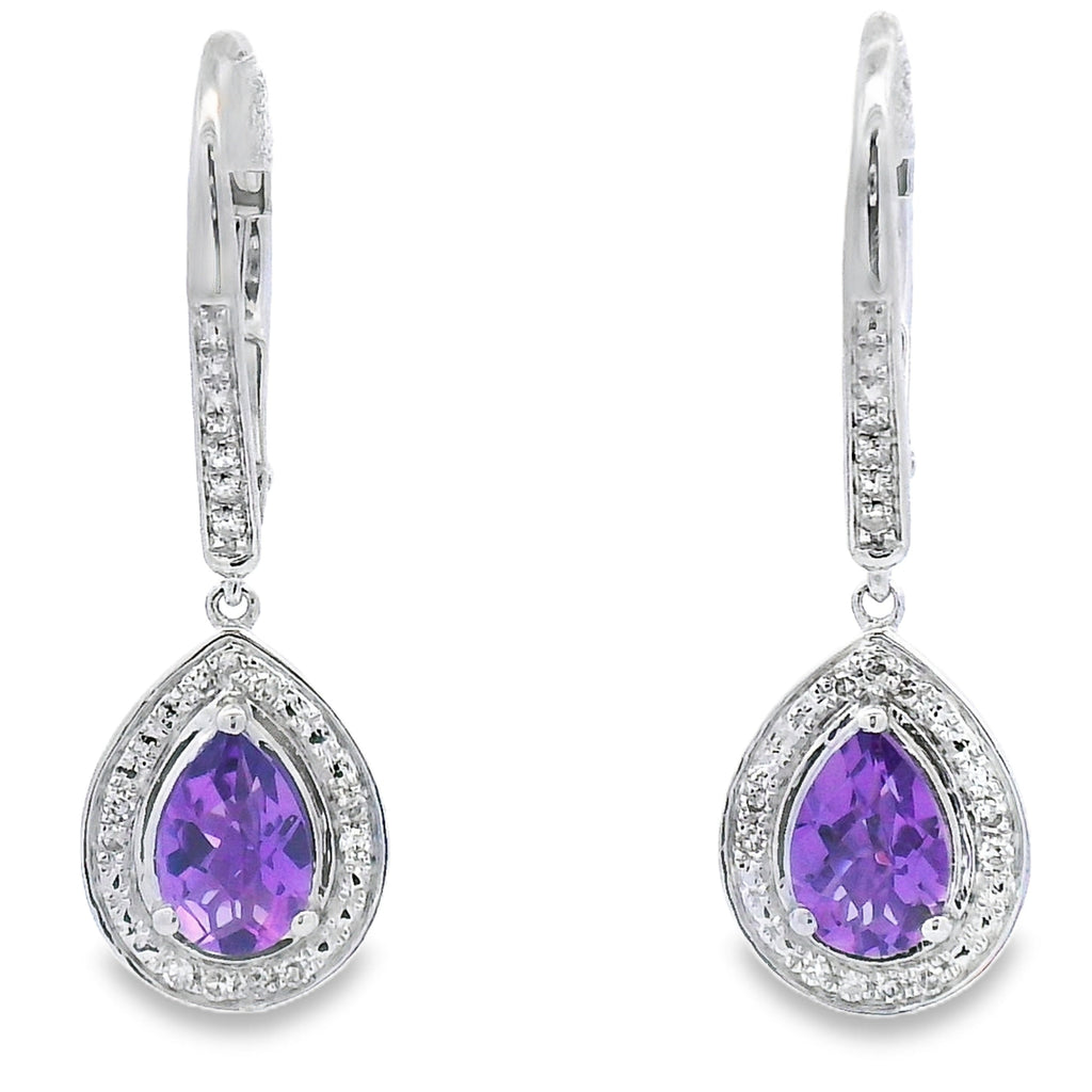 .88ct Amethyst Diamond Dangle Earrings 10K White Gold