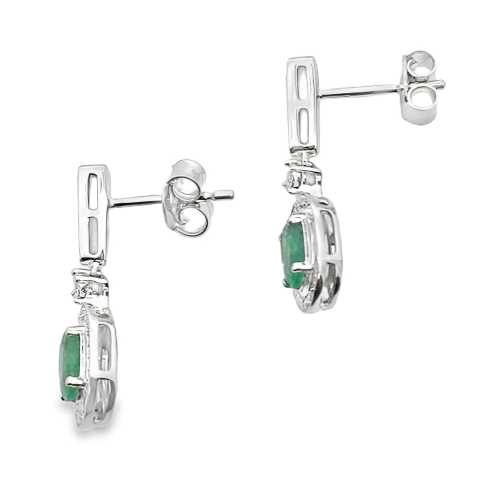 .95ct Emerald Diamond Dangle Earrings 10K White Gold