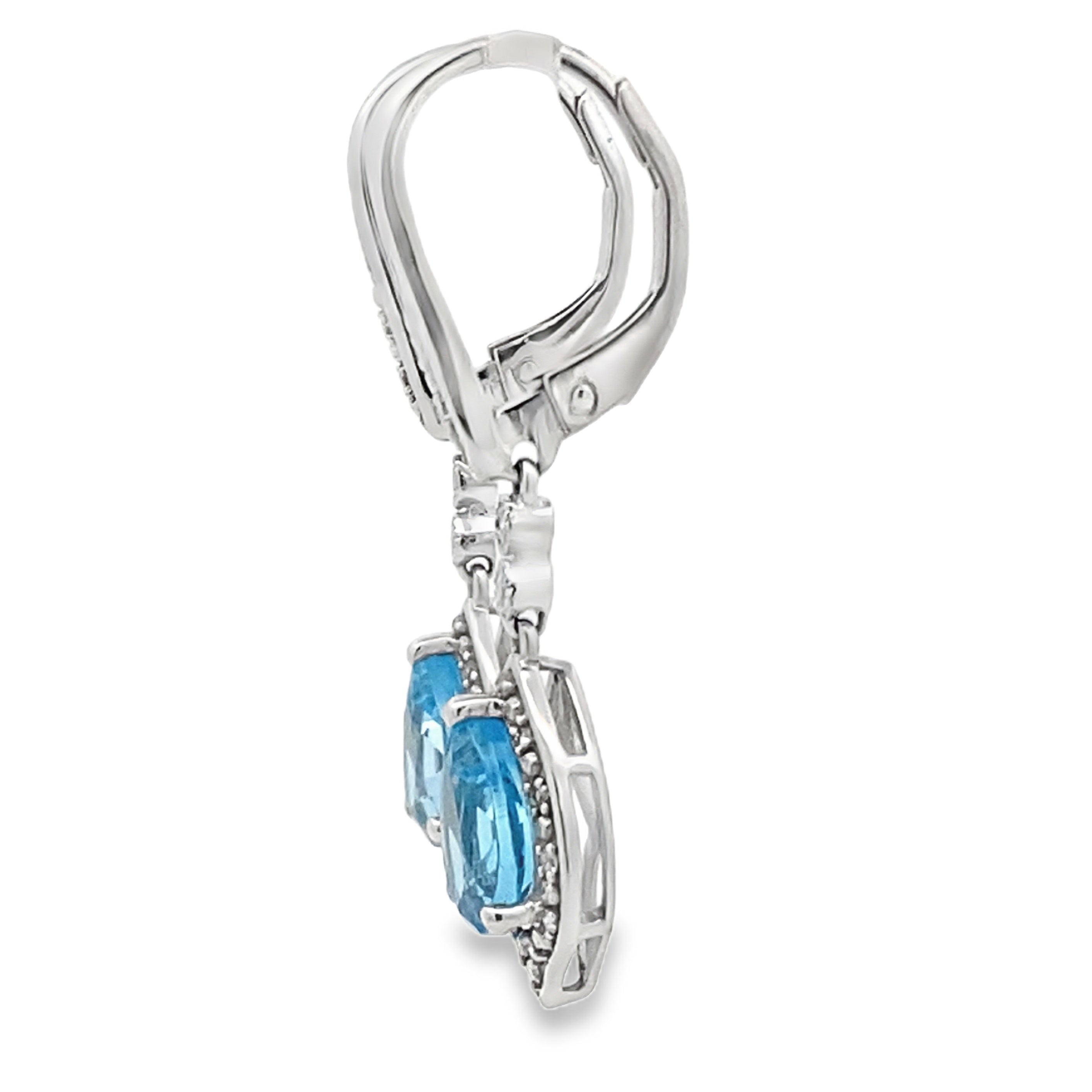 Blue Topaz Diamond Dangle Earrings 10K White Gold