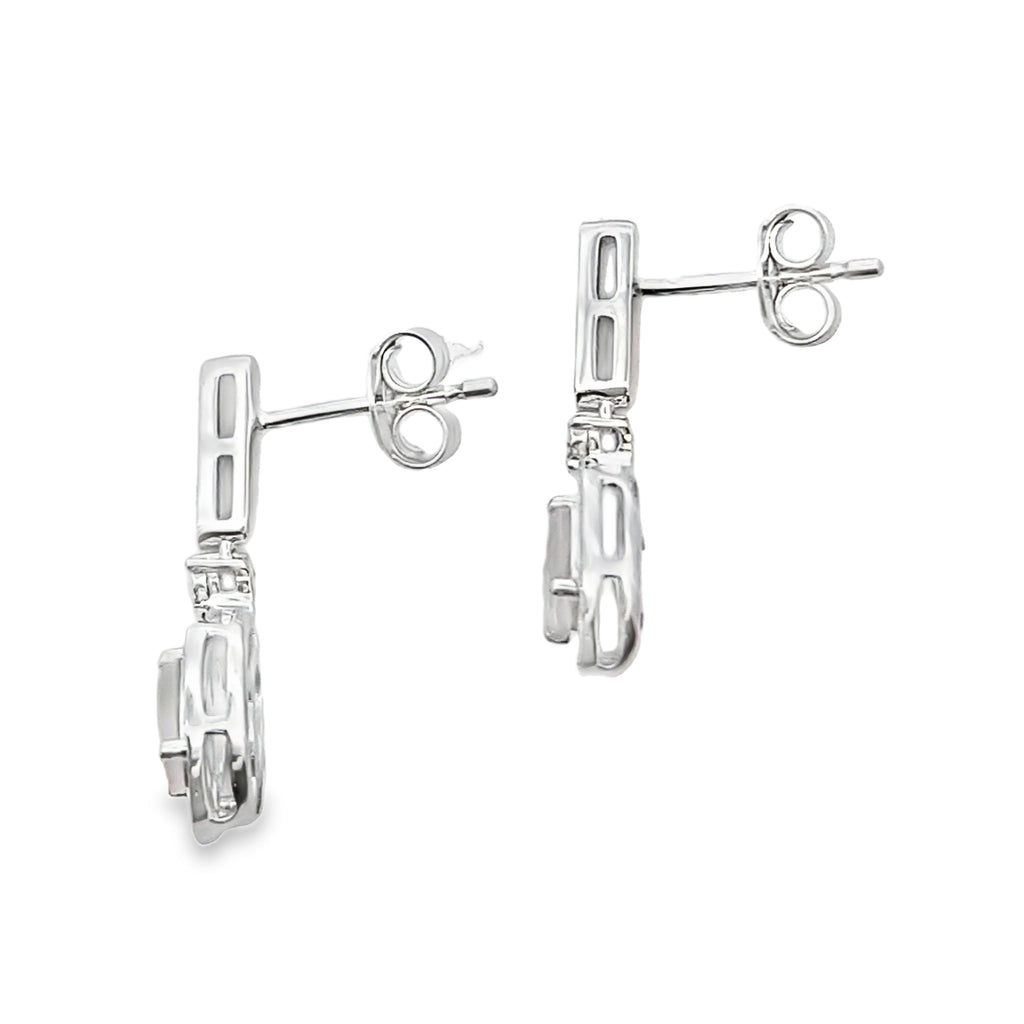 Rose Quartz Diamond Dangle Earrings 10K White Gold
