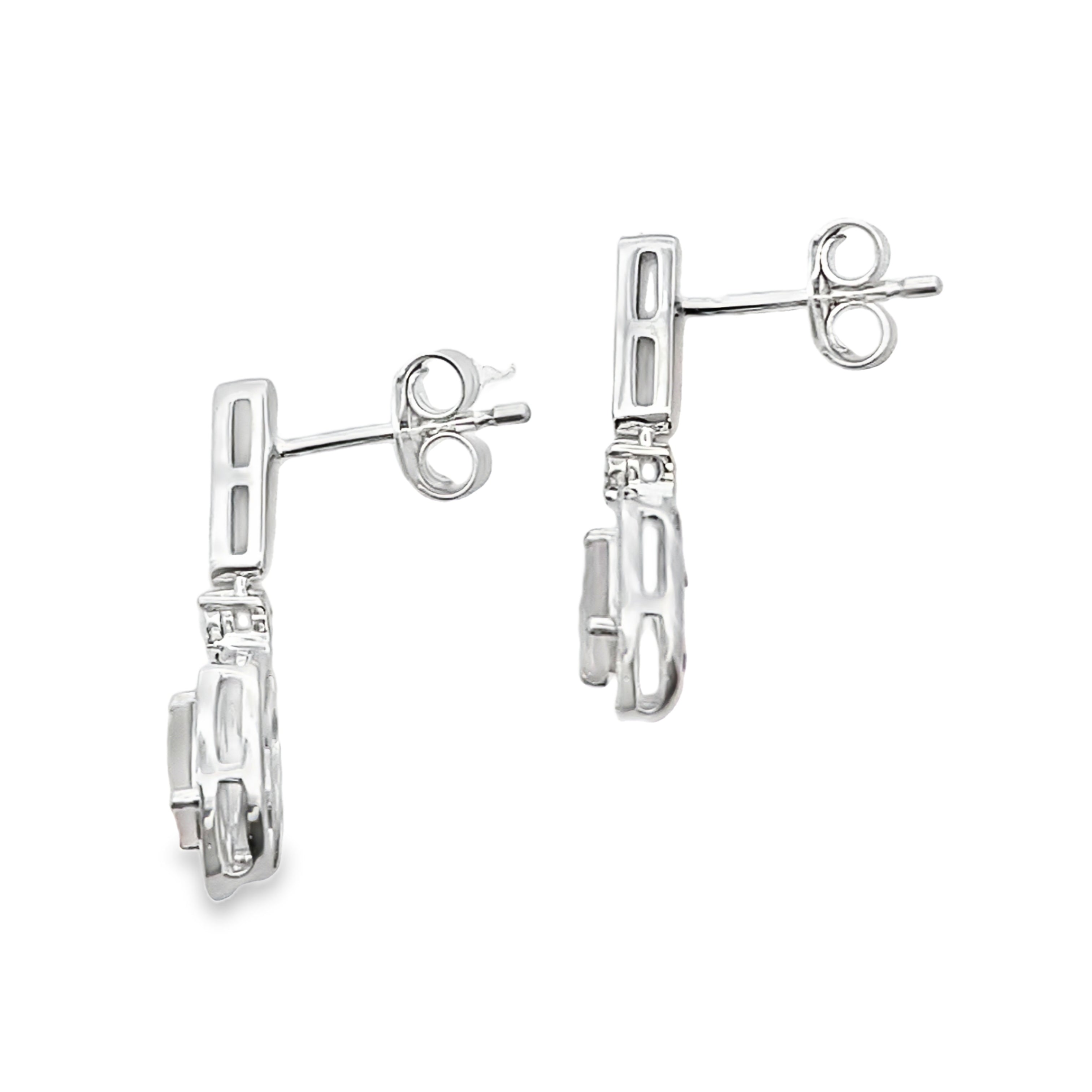 Rose Quartz Diamond Dangle Earrings 10K White Gold