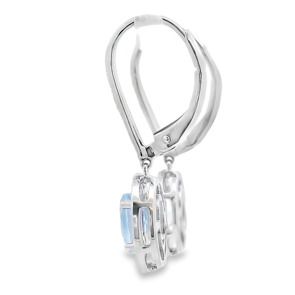 Aquamarine Diamond Dangle Earrings 10K White Gold