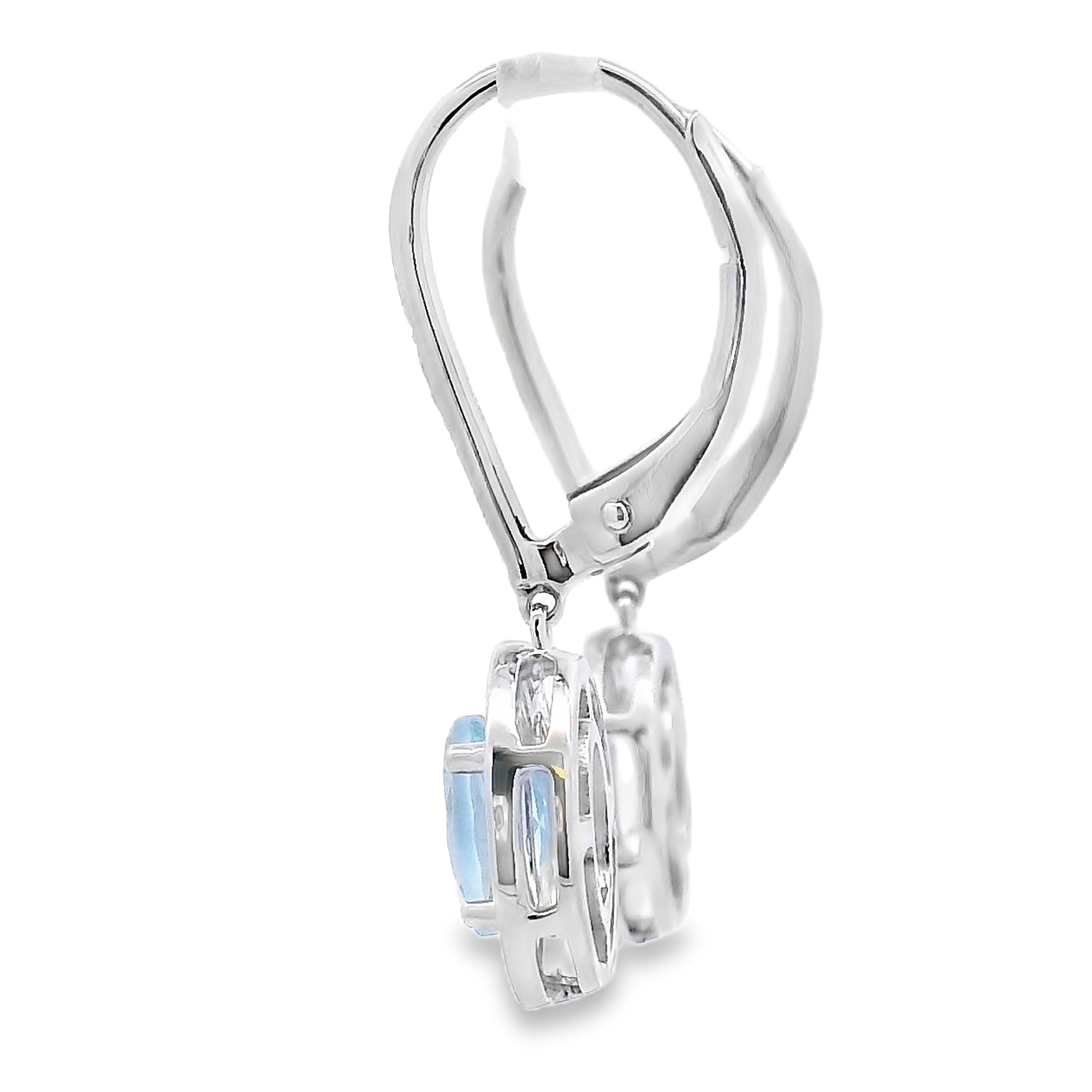 Aquamarine Diamond Dangle Earrings 10K White Gold