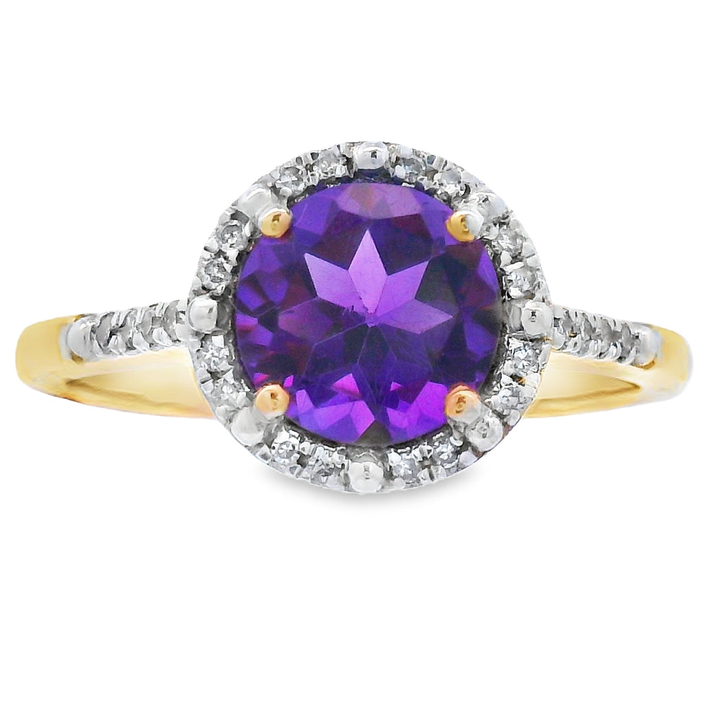 1.35ct Amethyst Diamond Ring 10K Yellow Gold
