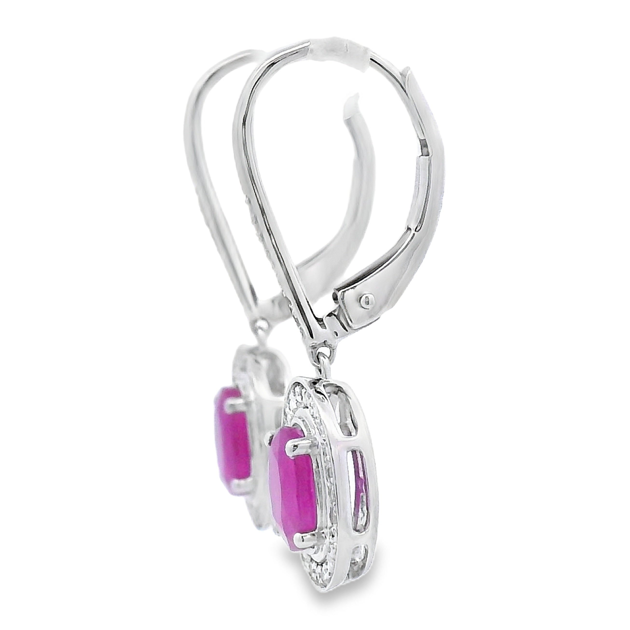 1.28ct Ruby Diamond Dangle Earrings 10K White Gold