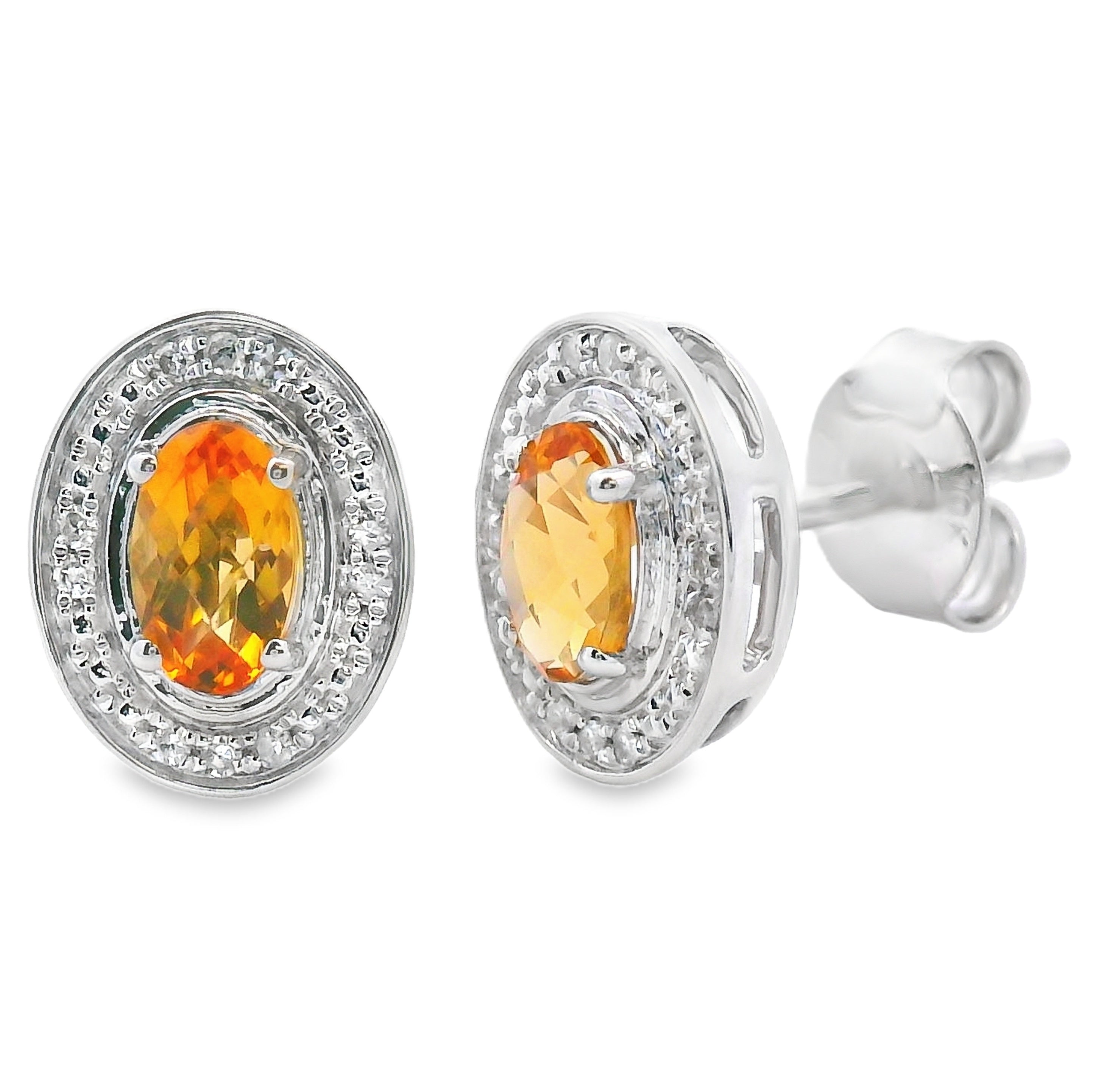 .57ct Citrine Diamond Earrings 10K White Gold