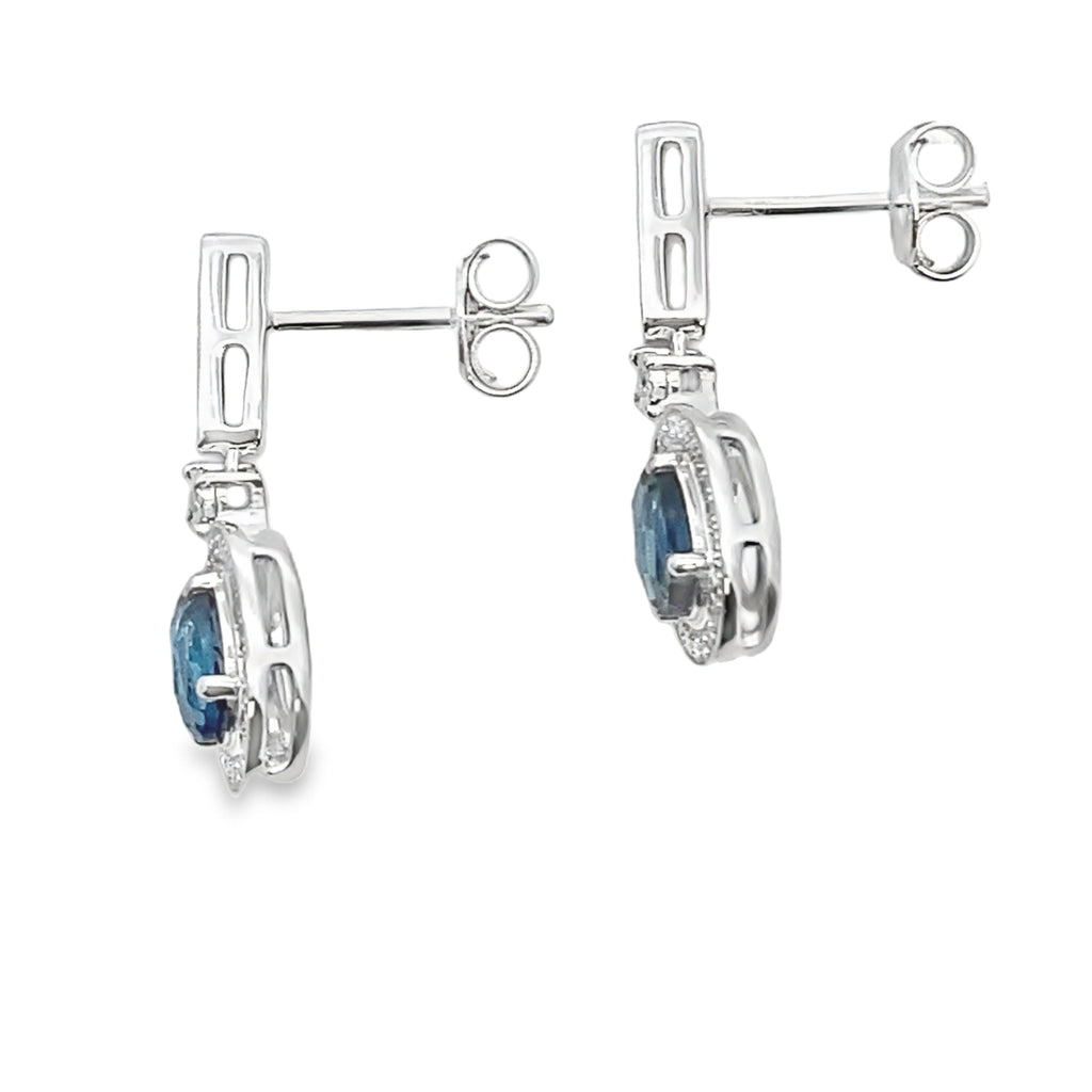 London Blue Topaz Dangle Earrings 10K White Gold