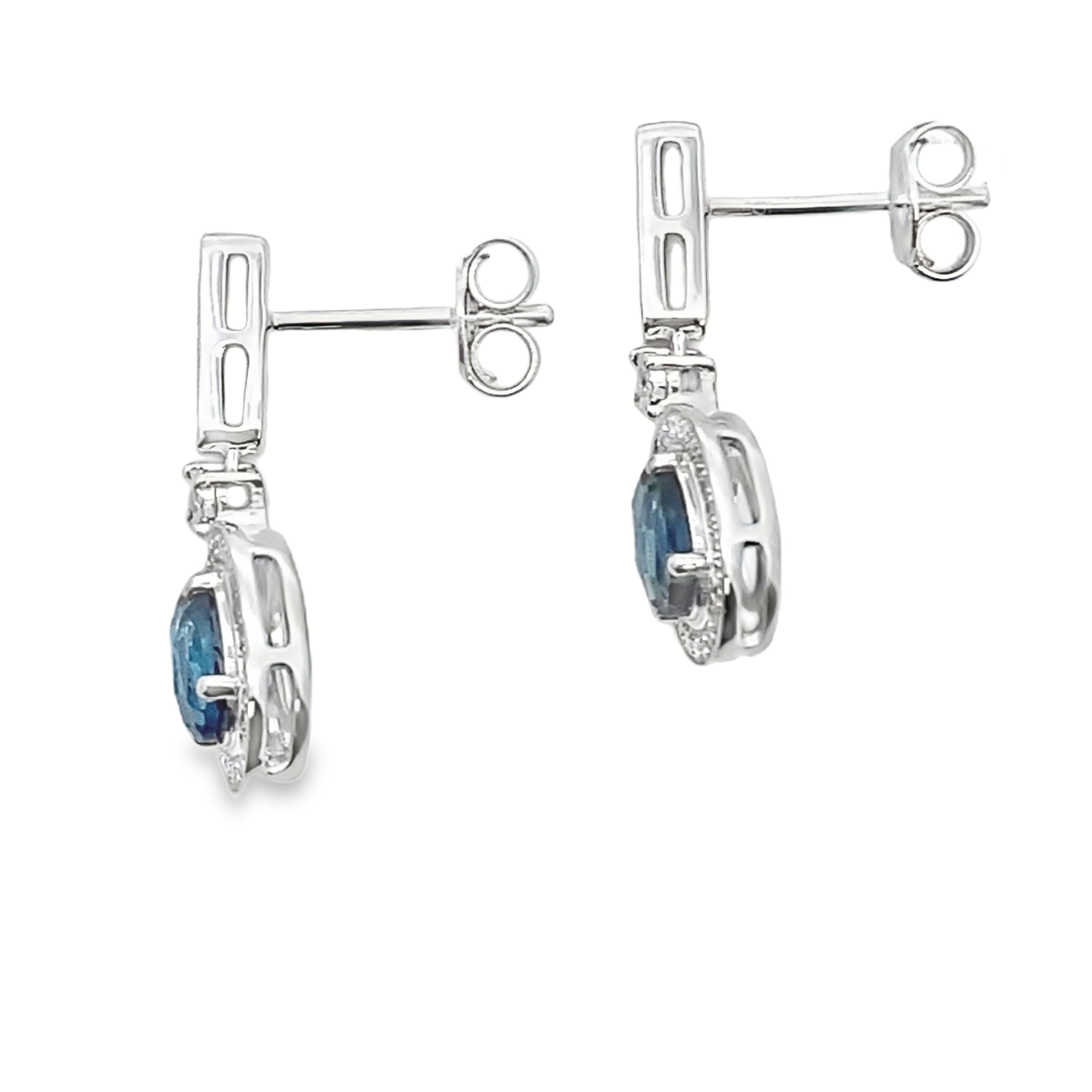 London Blue Topaz Dangle Earrings 10K White Gold
