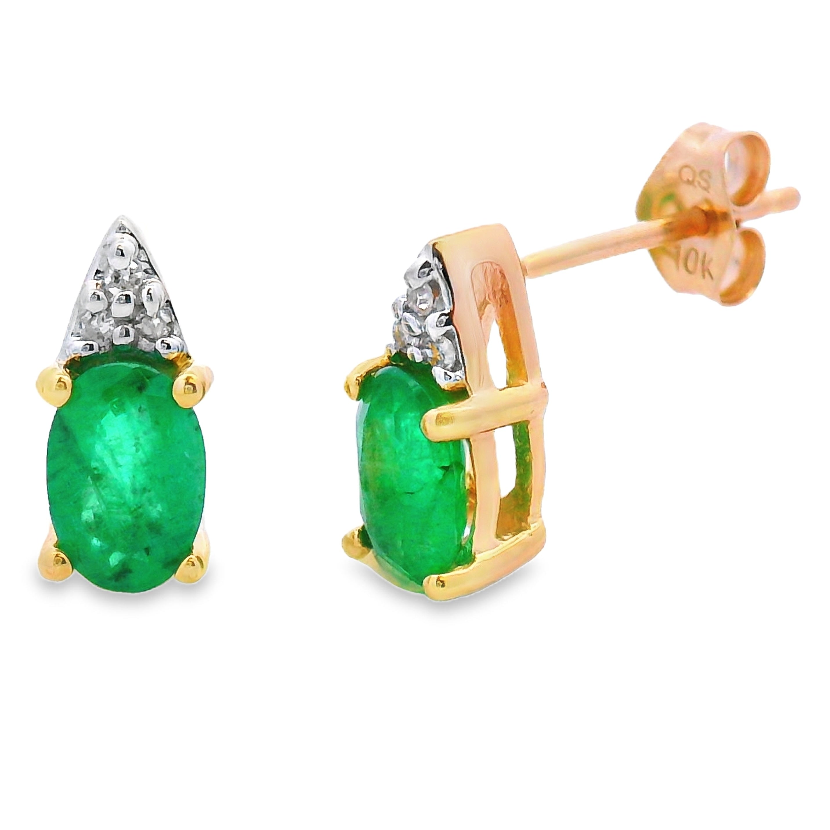 1.03ct Emerald Diamond Stud Earrings 10K Yellow Gold