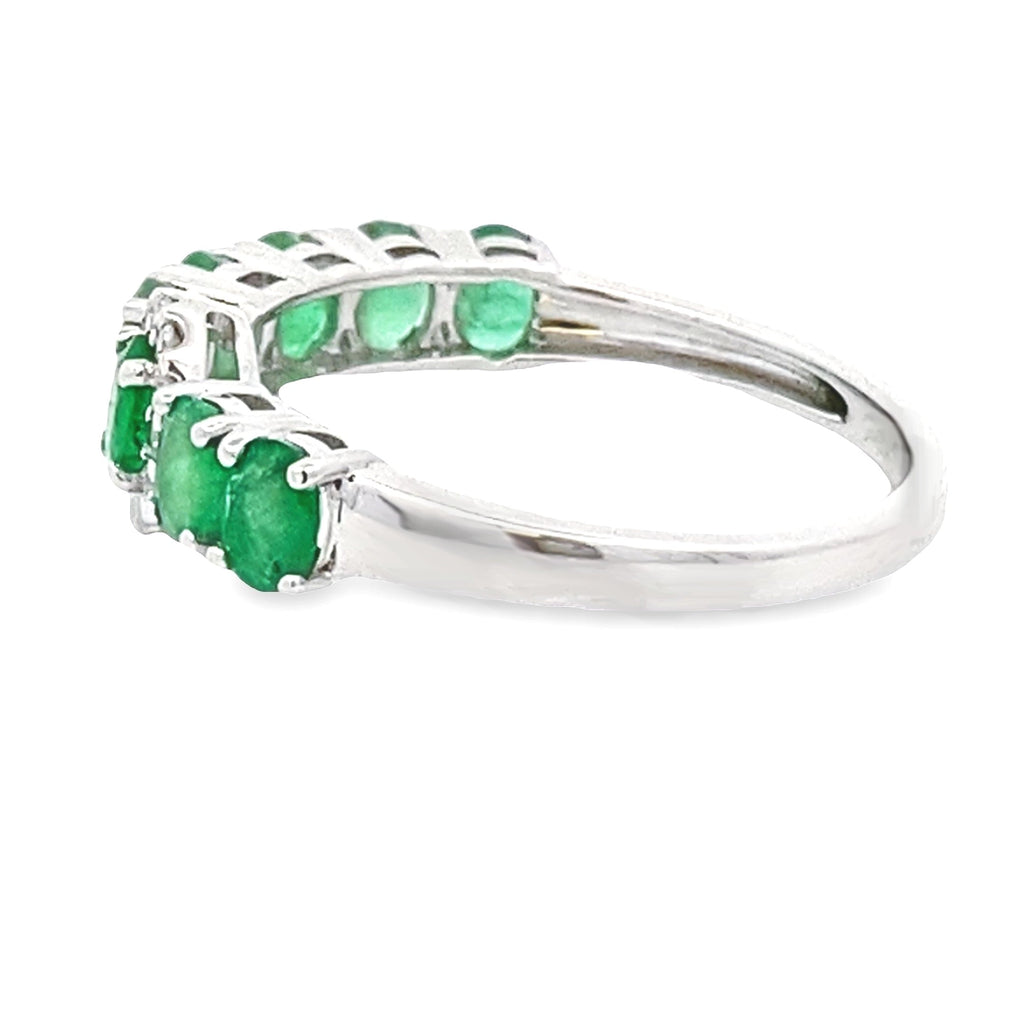 Emerald Diamond Fashion Band Rings 14KT White Gold